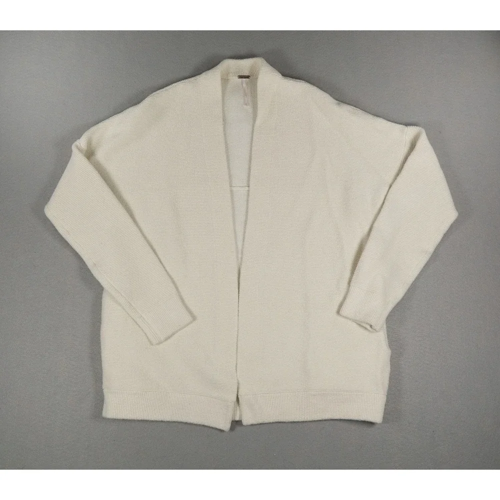 Free People Ottoman Slouchy Cardigan Ivory Ribbed Open Front Sweater S/M